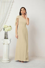 Baoleely  Chiffon Ruffled One Shoulder Long Bridesmaid Dresses A-line Formal Evening Gown Side Split 2809