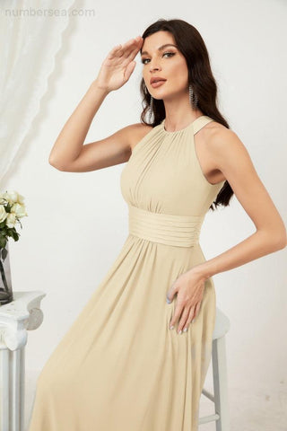 Baoleely Formal Party Gown Dress Chiffon Halter Long Sleeveless Bridesmaid Dresses 2802