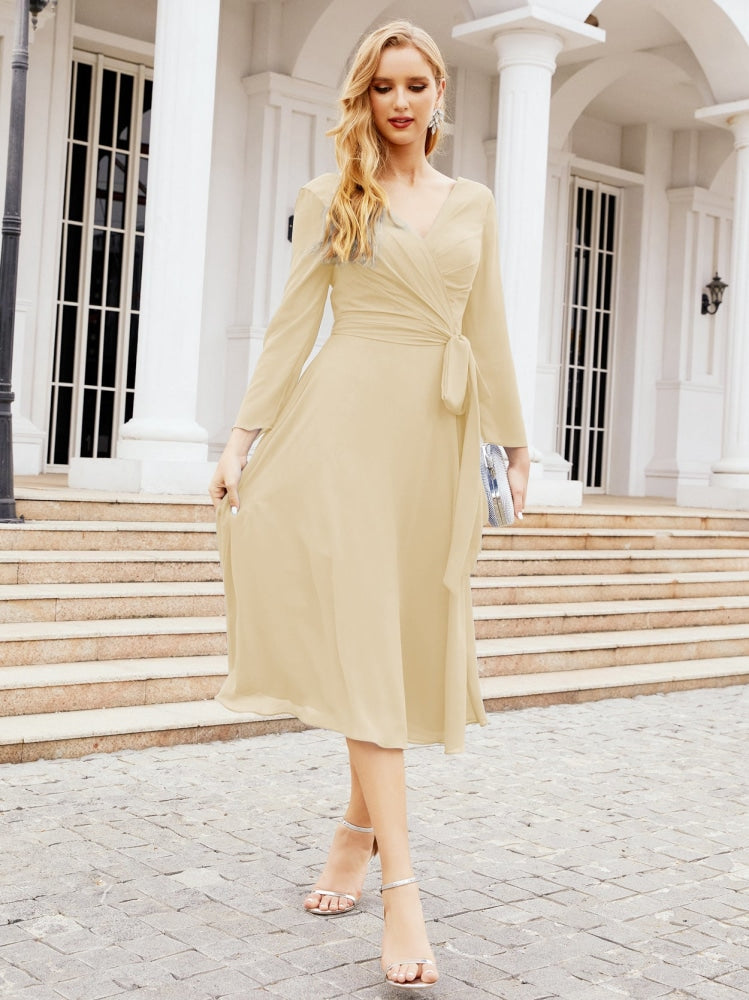 Robe de demoiselle d'honneur dos nu en V avec ceinture à la taille - Mère de la mariée - Invitée au mariage SY28031