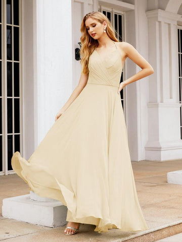 Baoleely Halter Chiffon Bridesmaid Dresses Wedding Appare Sleeveless Formal Prom Dress with Ruffled Back 28035