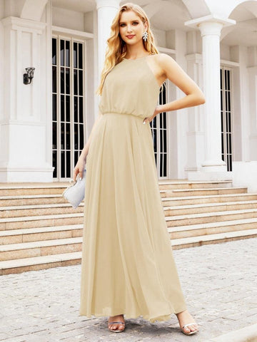Vestido largo de dama de honor Baoleely con cuello halter, corte A, estilo formal, para jóvenes, modelo 28029