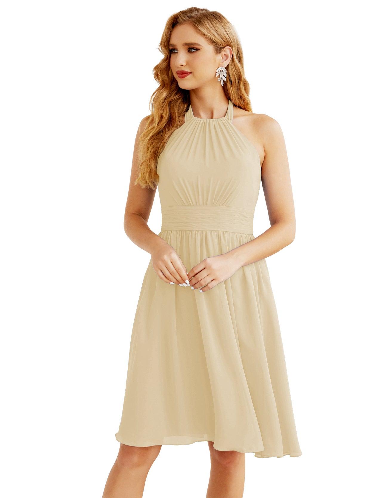 Baoleely - Vestido de dama de honor de gasa con cuello halter, corto, sin mangas, formal, para fiesta, espalda descubierta, 28023 
