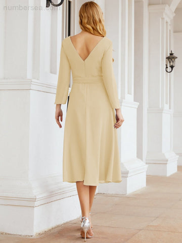 Vestido de dama de honor con espalda en V y cinturón, para la madre de la novia o invitada a la boda SY28031