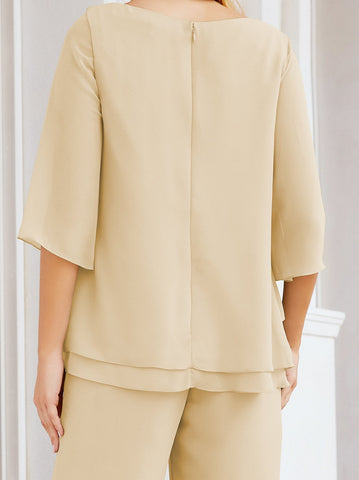 Elegante conjunto de pantalón y bata plateada de dos piezas para la madre de la novia, talla grande, con volantes, Sunderly Elegant SY28064