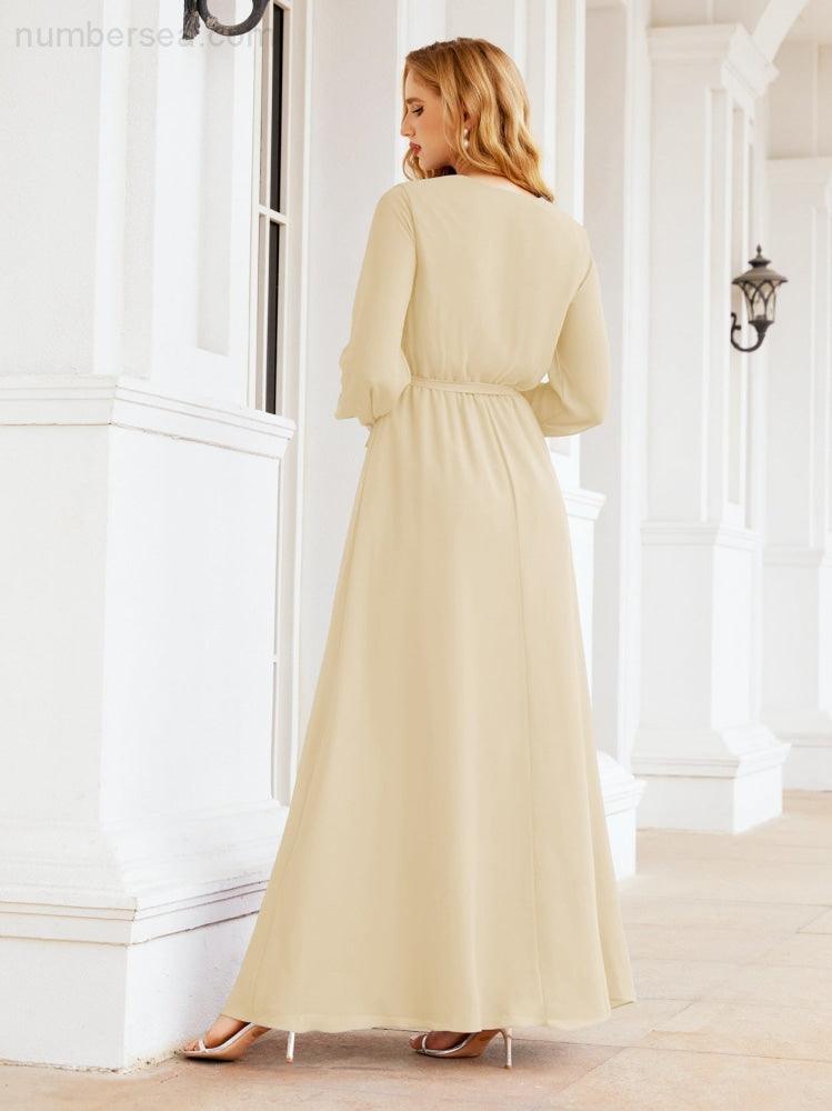 Vestido de dama de honor de gasa para mujer Sunderly, corte en A, manga larga, vestido de noche formal para invitada de boda SY28032 