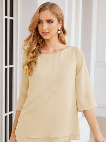 Elegante conjunto de pantalón y bata plateada de dos piezas para la madre de la novia, talla grande, con volantes, Sunderly Elegant SY28064