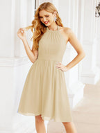 Robe de demoiselle d'honneur courte en mousseline de soie, dos nu, sans manches, robe de soirée formelle, dos nu, Baoleely 28023 