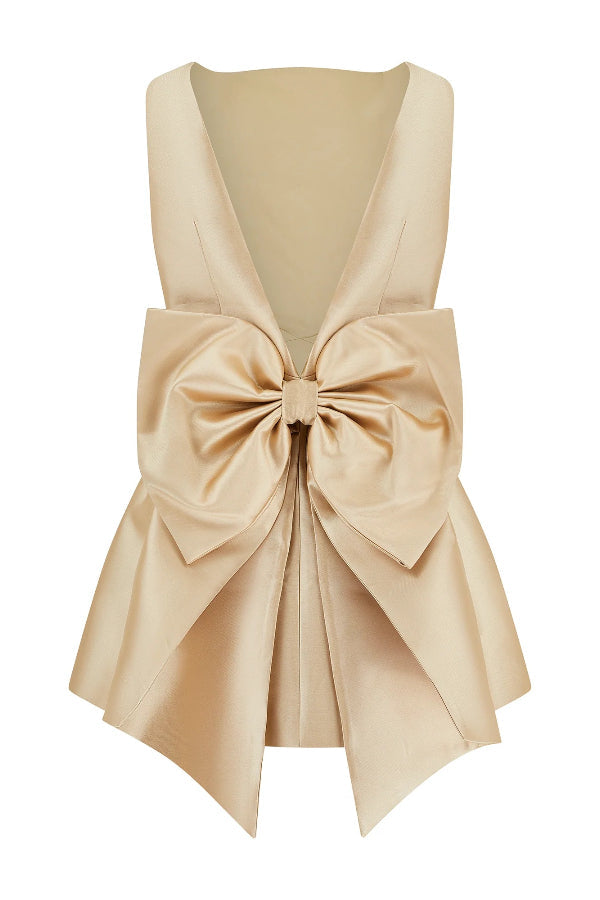 Robe mini Ultimate Muse en satin à nœud oversize et col carré 