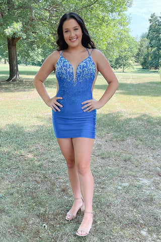 Stylish Spaghetti Straps Hot Pink Short Homecoming Dress with Beading