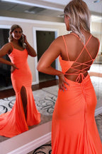 Lace Up Prom Dress With Slit