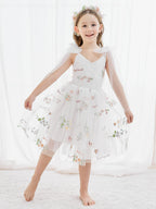 Vestido de niña pequeña de las flores, corte en A, sin mangas, de tul bordado floral. 
