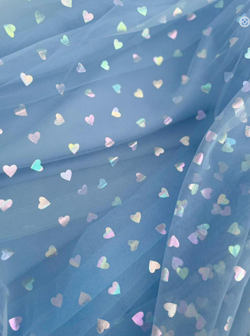 Robe en tulle à corset et paillettes en forme de cœurs, longueur au-dessus du genou