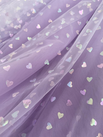 Robe en tulle à corset et paillettes en forme de cœurs, longueur au-dessus du genou