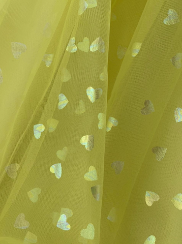 Robe en tulle à corset et paillettes en forme de cœurs, longueur au-dessus du genou