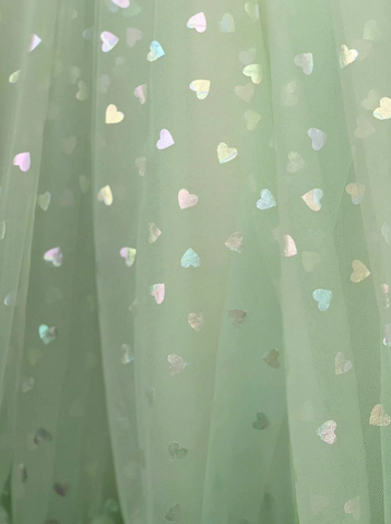 Robe en tulle à corset et paillettes en forme de cœurs, longueur au-dessus du genou