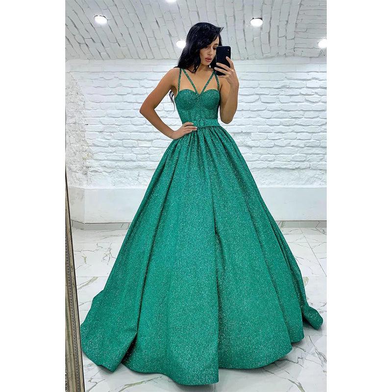 Vestido de fiesta brillante con tirantes finos y bolsillos para mujer 