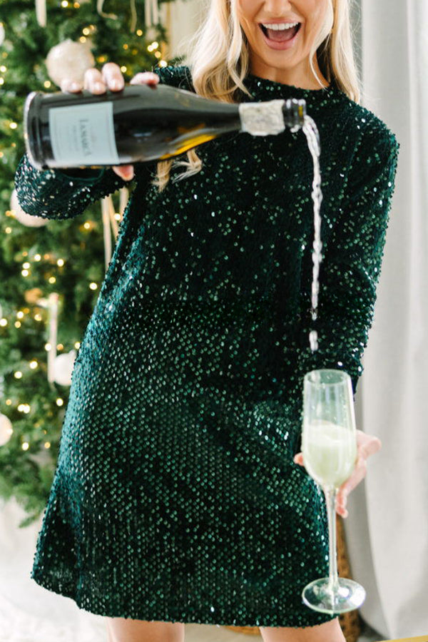 Robe courte à manches longues en velours à sequins City Lights 