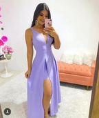 Vestido largo de fiesta de corte A con escote en V, estilo formal, modelo Y7112