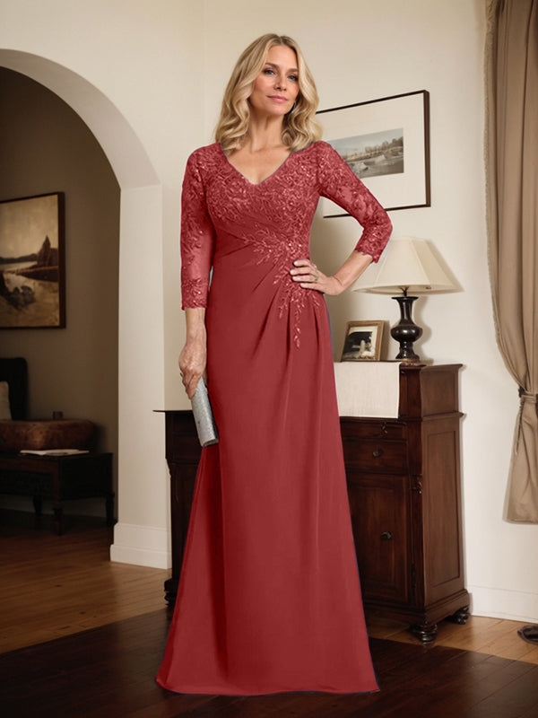 Vestido de novia de corte recto/columna, escote en V ilusión, largo hasta el suelo, de gasa de encaje con lentejuelas plisadas. 