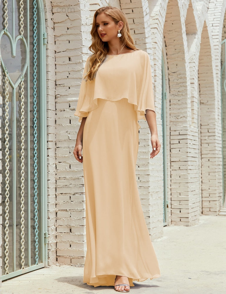 Vestido de dama de honor Sunderly para mujer, manga larga, cuello en V, de gasa, vestido formal de fiesta de boda SY28018