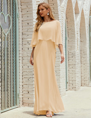 Vestido de dama de honor Sunderly para mujer, manga larga, cuello en V, de gasa, vestido formal de fiesta de boda SY28018