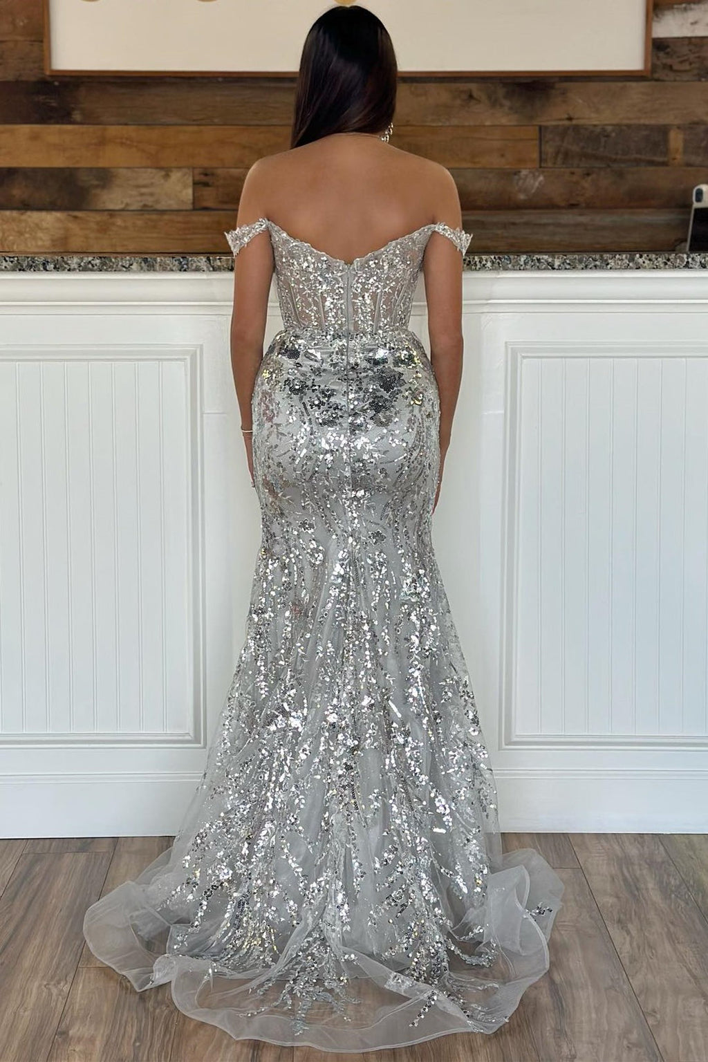 Baoleely Soleil | Gold Sequin Lace Off the Shoulder Mermaid Prom Dress