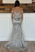 Baoleely Soleil | Gold Sequin Lace Off the Shoulder Mermaid Prom Dress
