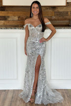 Baoleely Soleil | Gold Sequin Lace Off the Shoulder Mermaid Prom Dress