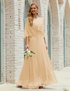 Vestido de dama de honor Sunderly para mujer, manga larga, cuello en V, de gasa, vestido formal de fiesta de boda SY28018