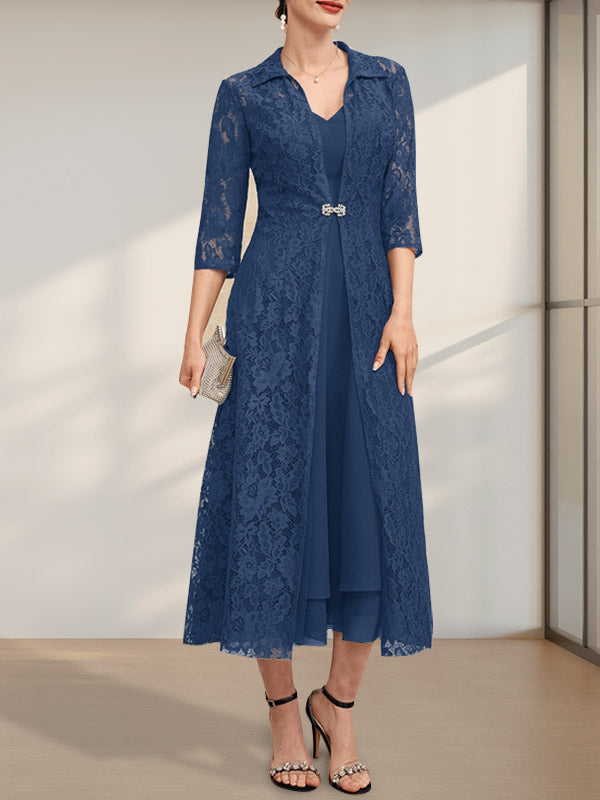 Vestido de chifón de corte A con escote en V y largo hasta la rodilla para la madre de la novia