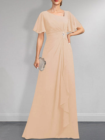 A-line Asymmetrical Floor-Length Chiffon Mother of the Bride Dress With Pleated Beading Sequins