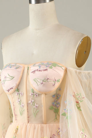 Elegant Black Off The Shoulder Long Sleeves A-Line Prom Dress