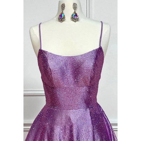 Women's Spaghetti Straps Beads Sparkly Prom Dress