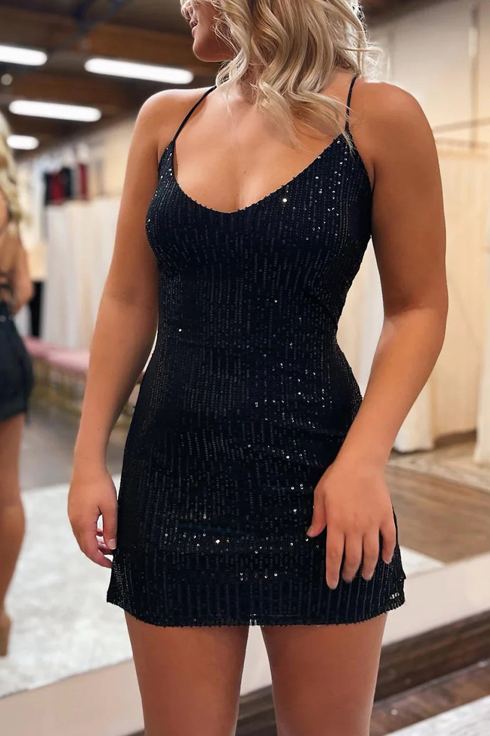 Sheath Sequins Short Homecoming Dress with Criss Cross Back