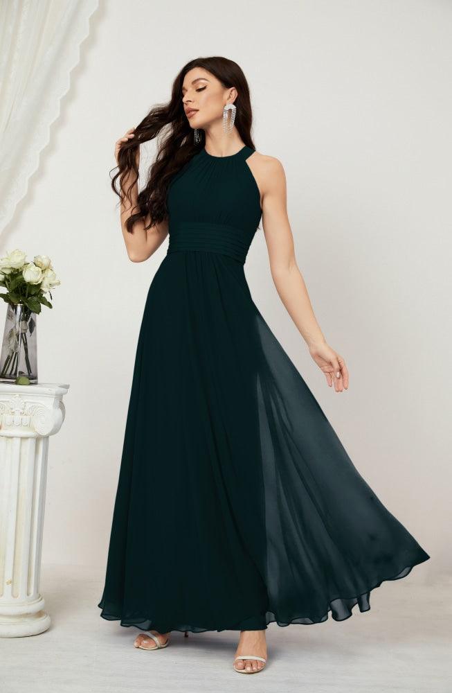 Vestido de fiesta formal Baoleely de gasa con cuello halter, largo, sin mangas, para dama de honor 2802 