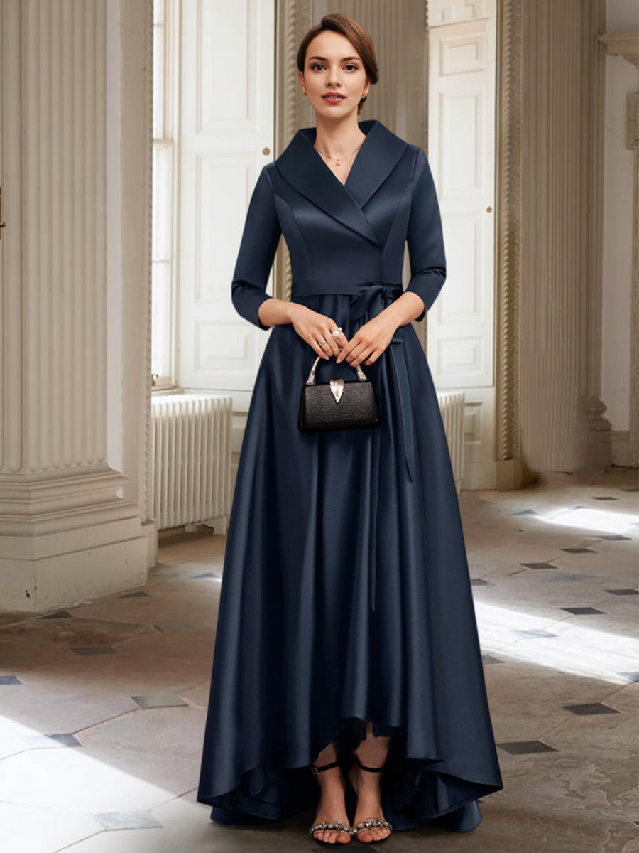 Vestidos de corte princesa/línea A para la madre de la novia, de manga larga, con bolsillos y cinturón. 
