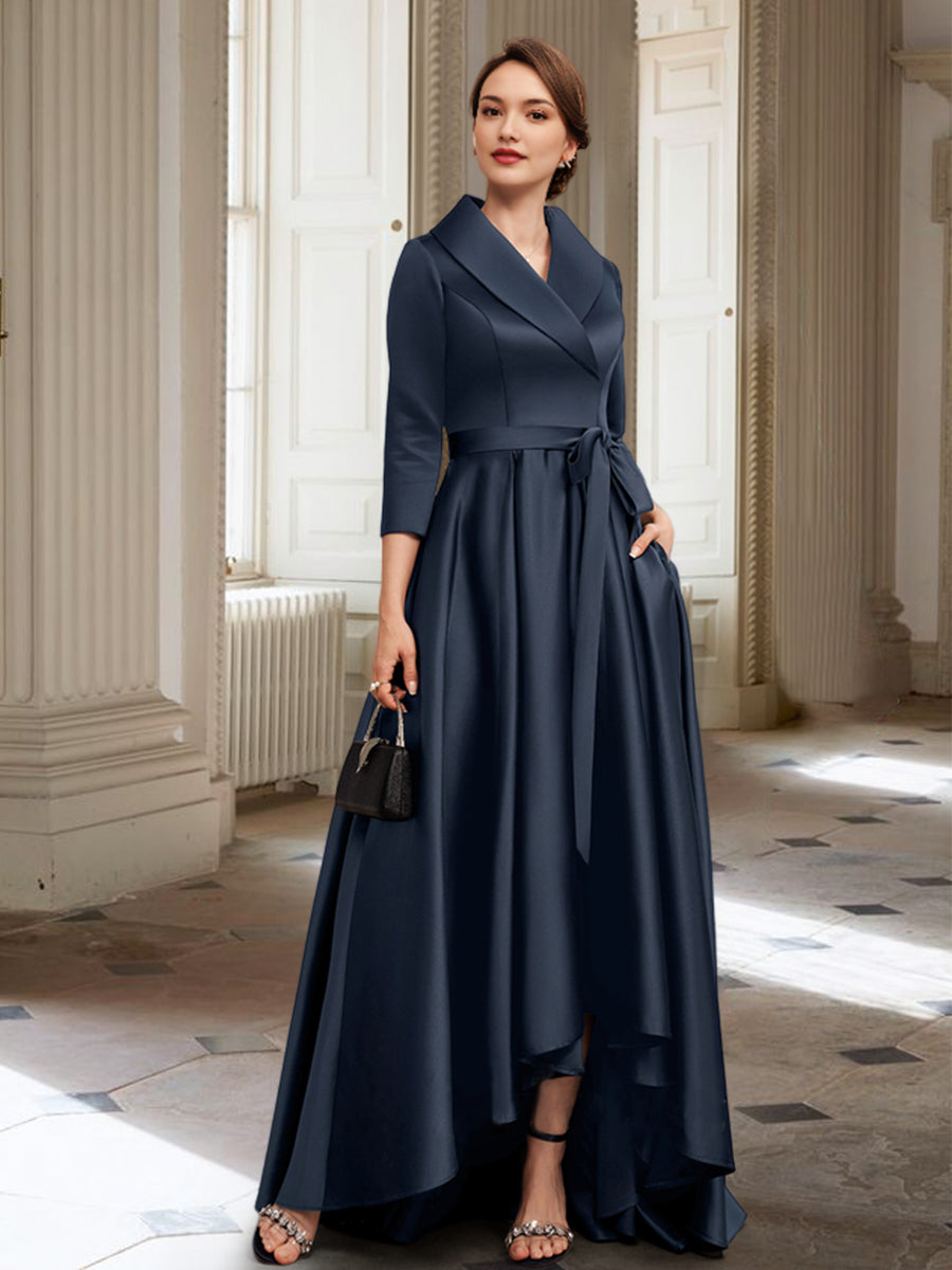 Vestidos de corte princesa/línea A para la madre de la novia, de manga larga, con bolsillos y cinturón. 