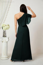 Baoleely  Chiffon Ruffled One Shoulder Long Bridesmaid Dresses A-line Formal Evening Gown Side Split 2809