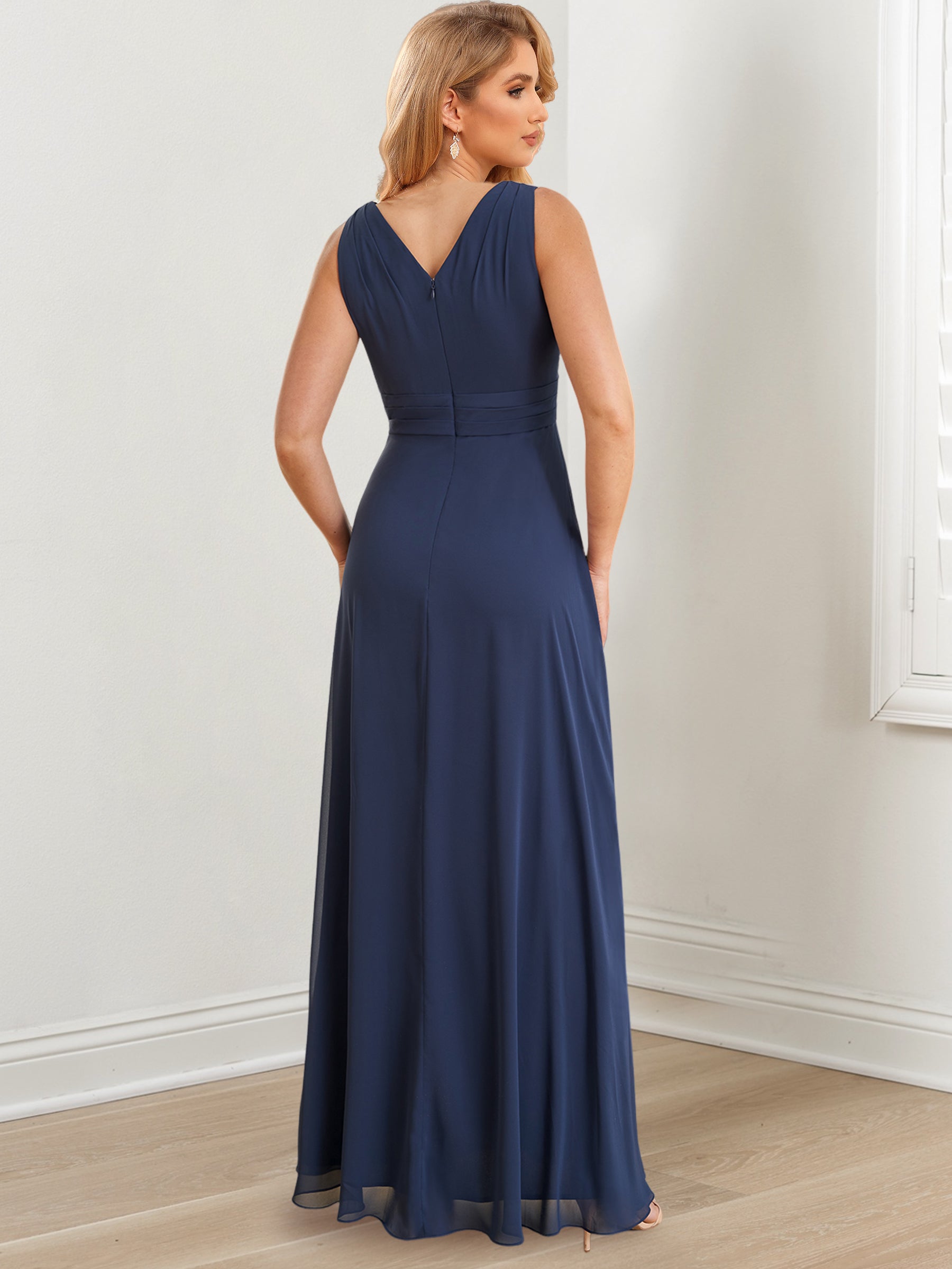 Vestidos de corte princesa/línea A con escote en V hasta el suelo para la madre de la novia 