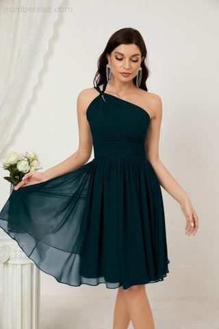 Vestido corto de gasa con un solo hombro para dama de honor de mujer Baoleely, ideal para fiestas y eventos formales como el baile de bienvenida (modelo 2804).