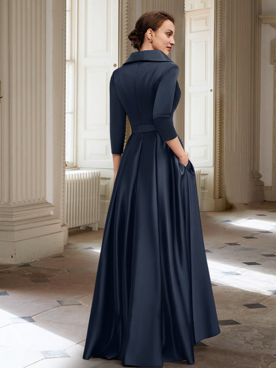 Vestidos de corte princesa/línea A para la madre de la novia, de manga larga, con bolsillos y cinturón. 