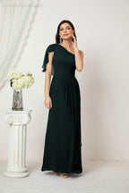 Baoleely  Chiffon Ruffled One Shoulder Long Bridesmaid Dresses A-line Formal Evening Gown Side Split 2809