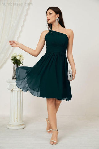 Vestido corto de gasa con un solo hombro para dama de honor de mujer Baoleely, ideal para fiestas y eventos formales como el baile de bienvenida (modelo 2804).
