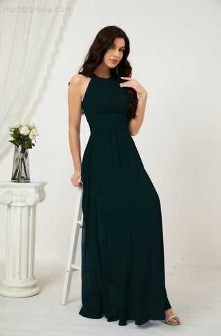 Baoleely Formal Party Gown Dress Chiffon Halter Long Sleeveless Bridesmaid Dresses 2802