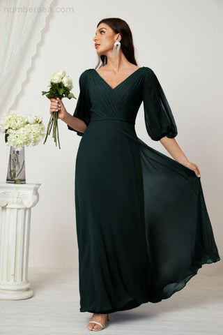 Baoleely  Formal Prom Gown Women V-Neck Chiffon Bridesmaid Dresses Long Bishop Sleeve Party Dress 2807