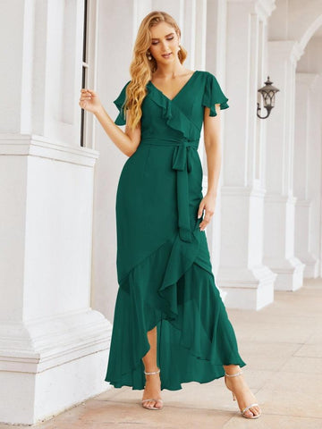 Vestidos de dama de honor Baoleely con volantes, estilo sirena, para fiestas formales, vestidos de noche, bailes de graduación y vestidos de violín 28042