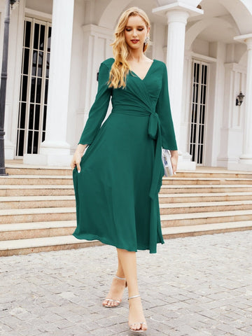 Vestido de dama de honor con espalda en V y cinturón, para la madre de la novia o invitada a la boda SY28031