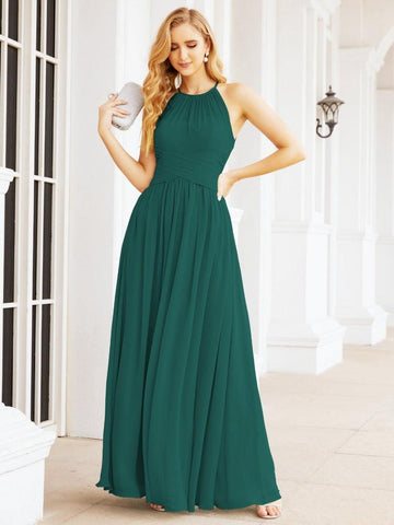 Baoleely Sleeveless Bridesmaid Dresses Long Prom Gown Zipper with Keyhole Back 28056