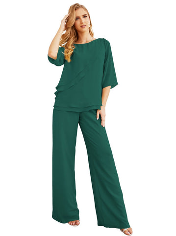 Elegante conjunto de pantalón y bata plateada de dos piezas para la madre de la novia, talla grande, con volantes, Sunderly Elegant SY28064