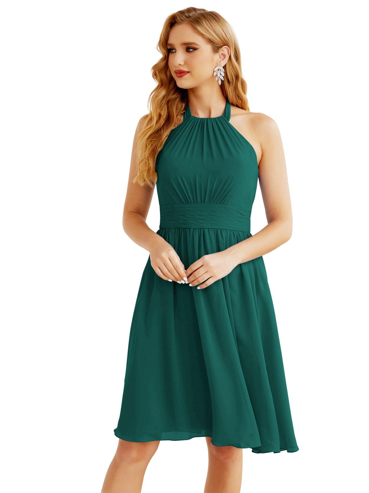 Baoleely - Vestido de dama de honor de gasa con cuello halter, corto, sin mangas, formal, para fiesta, espalda descubierta, 28023 